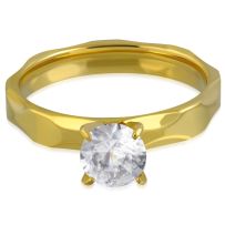 Zásnubný prsteň so zirkónom, zlatá farba, chirurgická oceľ - Solitér