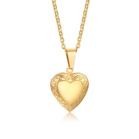 Malý medailón 3D srdce na fotky z ocele, zlatá farba, gravírovanie